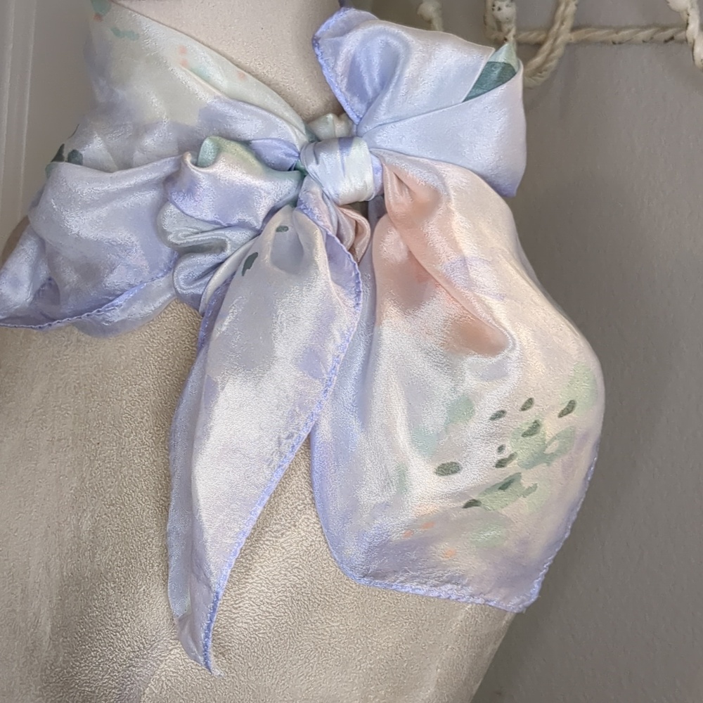 Vintage 60s Pastel Floral Scarf Water Color Lavender Peach Green cottagecore